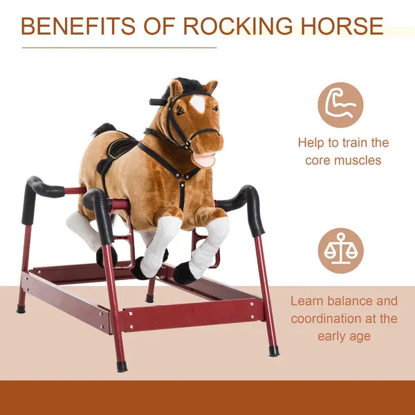 Kids Plush Rocking Horse Toy, Toddler Spring Rocker Rocking Horse With Realistic Sounds, for Children 3+ Years Old, Brown - product image 4