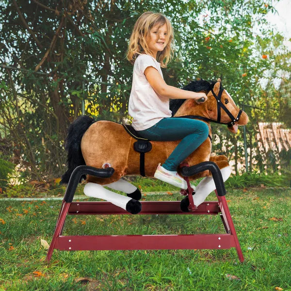 Kids Plush Rocking Horse Toy, Toddler Spring Rocker Rocking Horse With Realistic Sounds, for Children 3+ Years Old, Brown - product image 2