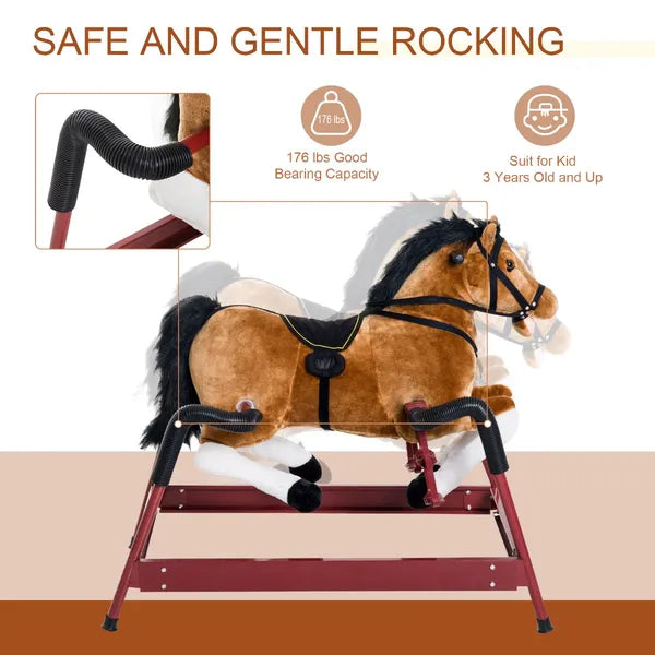 Kids Plush Rocking Horse Toy, Toddler Spring Rocker Rocking Horse With Realistic Sounds, for Children 3+ Years Old, Brown - product image 6