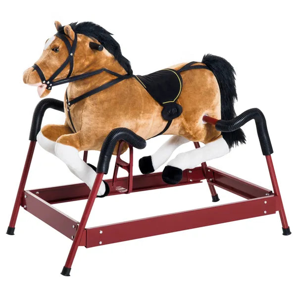 Kids Plush Rocking Horse Toy, Toddler Spring Rocker Rocking Horse With Realistic Sounds, for Children 3+ Years Old, Brown - product image 13