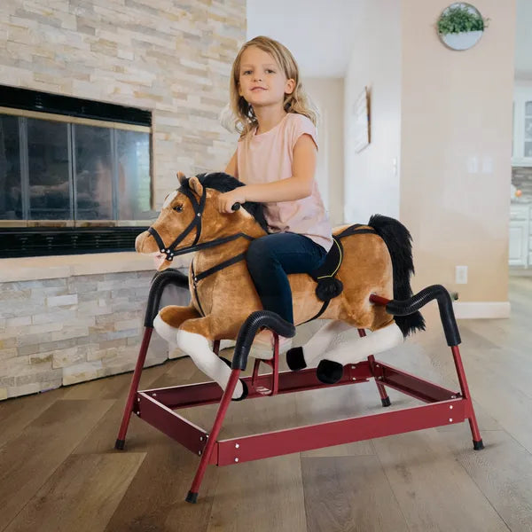 Kids Plush Rocking Horse Toy, Toddler Spring Rocker Rocking Horse With Realistic Sounds, for Children 3+ Years Old, Brown - product image 8