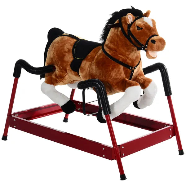 Kids Plush Rocking Horse Toy, Toddler Spring Rocker Rocking Horse With Realistic Sounds, for Children 3+ Years Old, Brown - product image 15