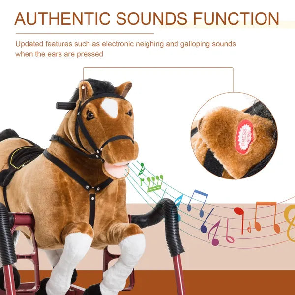 Kids Plush Rocking Horse Toy, Toddler Spring Rocker Rocking Horse With Realistic Sounds, for Children 3+ Years Old, Brown - product image 5