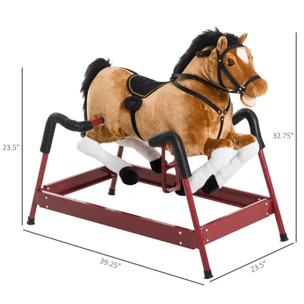 Kids Plush Rocking Horse Toy, Toddler Spring Rocker Rocking Horse With Realistic Sounds, for Children 3+ Years Old, Brown - product image 3