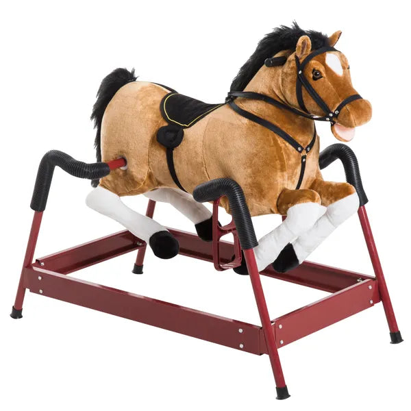 Kids Plush Rocking Horse Toy, Toddler Spring Rocker Rocking Horse With Realistic Sounds, for Children 3+ Years Old, Brown - product image 1