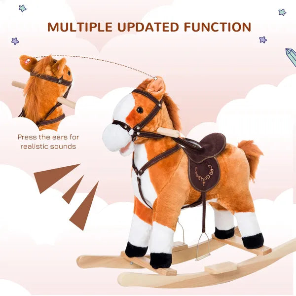 Kids Plush Rocking Horse, Wooden, Realistic Sounds, Moving Tail, Brown, Interactive Fun for Toddlers - product image 5
