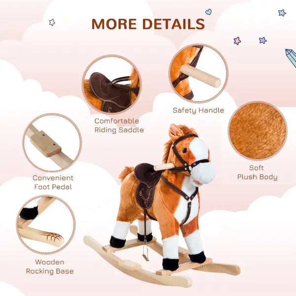 Kids Plush Rocking Horse, Wooden, Realistic Sounds, Moving Tail, Brown, Interactive Fun for Toddlers - product image 6