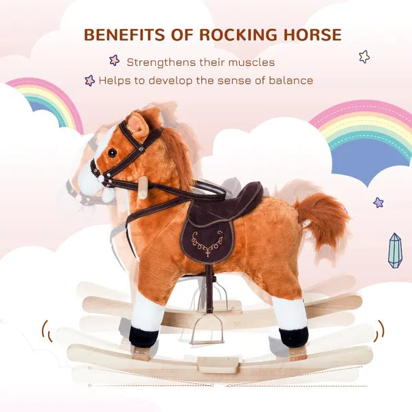 Kids Plush Rocking Horse, Wooden, Realistic Sounds, Moving Tail, Brown, Interactive Fun for Toddlers - product image 4