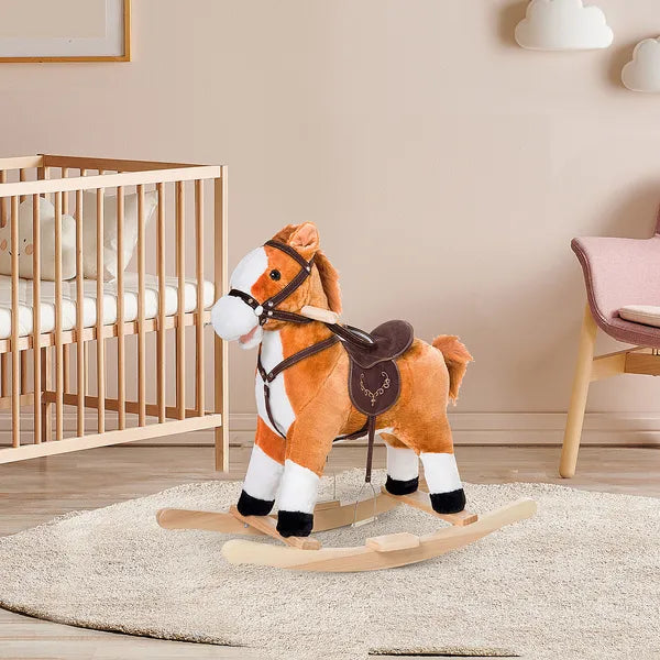 Kids Plush Rocking Horse, Wooden, Realistic Sounds, Moving Tail, Brown, Interactive Fun for Toddlers - product image 2