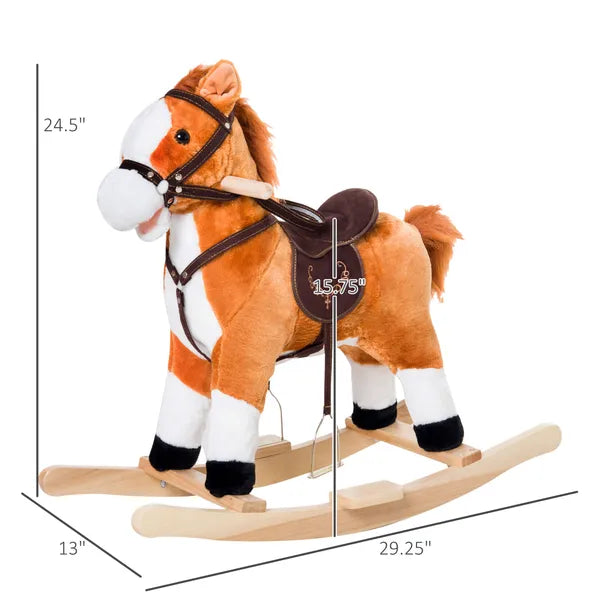 Kids Plush Rocking Horse, Wooden, Realistic Sounds, Moving Tail, Brown, Interactive Fun for Toddlers - product image 3