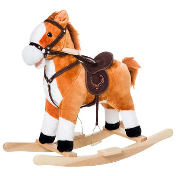 Kids Plush Rocking Horse, Wooden, Realistic Sounds, Moving Tail, Brown, Interactive Fun for Toddlers - product image 1