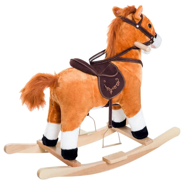 Kids Plush Rocking Horse, Wooden, Realistic Sounds, Moving Tail, Brown, Interactive Fun for Toddlers - product image 10