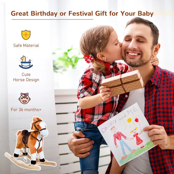 Kids Plush Rocking Horse, Wooden, Realistic Sounds, Moving Tail, Brown, Interactive Fun for Toddlers - product image 7