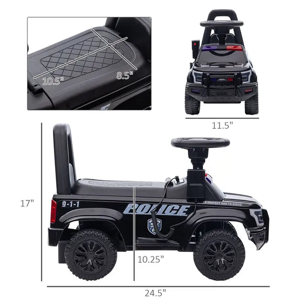 Kids Police Ride-On Push Car with Megaphone and Hidden Storage Black Ages 18-60 Months - product image 3