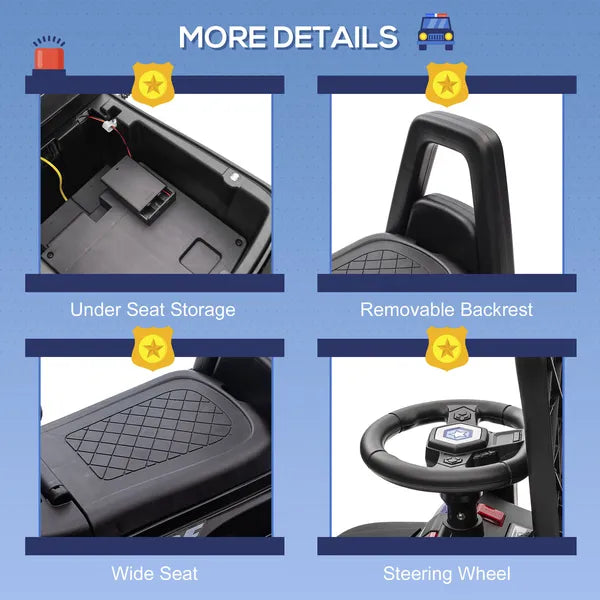 Kids Police Ride-On Push Car with Megaphone and Hidden Storage Black Ages 18-60 Months - product image 7
