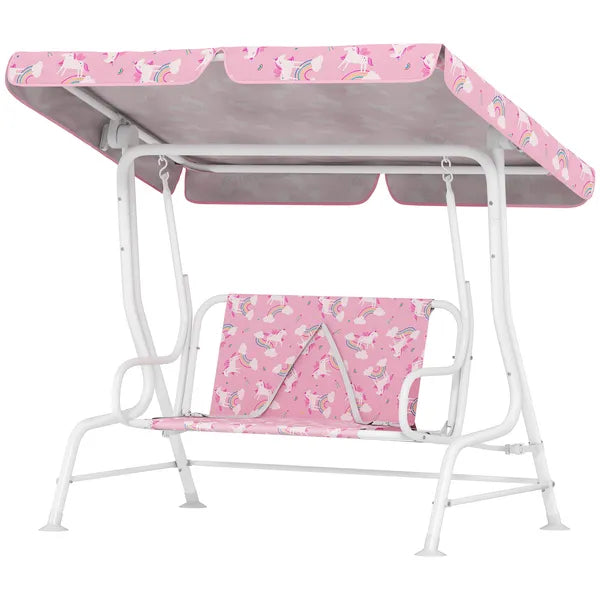 Kids Porch Swing, 2-Seater Patio Swing Bench with Safety Belts, Adjustable Canopy for Backyard, Garden, Pink - product image 1