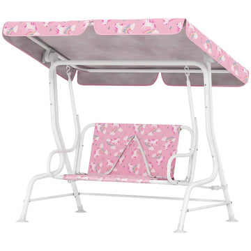 Kids Porch Swing, 2-Seater Patio Swing Bench with Safety Belts, Adjustable Canopy for Backyard, Garden, Pink - product image 1