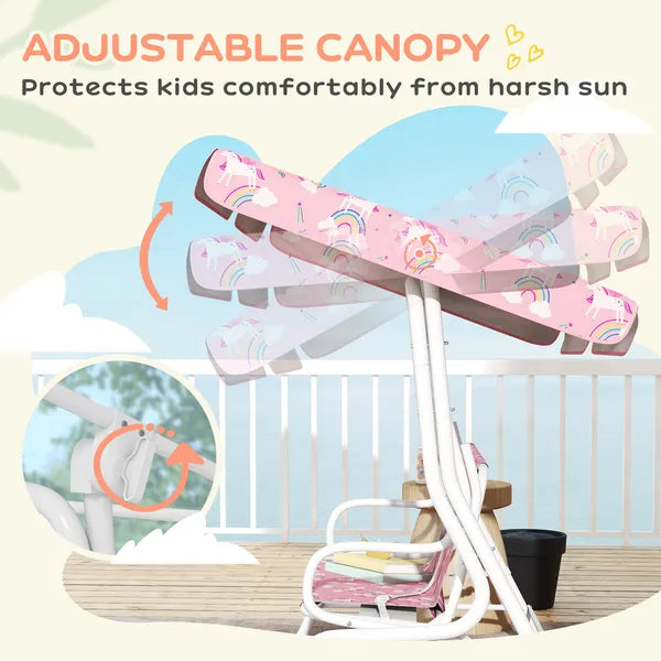 Kids Porch Swing, 2-Seater Patio Swing Bench with Safety Belts, Adjustable Canopy for Backyard, Garden, Pink - product image 3