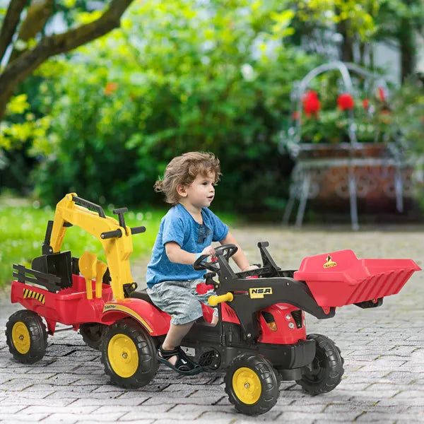Aosom Kids Ride On Excavator Toy Pedal Powered Digger with 6 Wheels Detachable Trailer Controllable Bucket for Ages 3-6 - product image 2