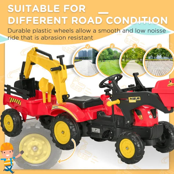 Aosom Kids Ride On Excavator Toy Pedal Powered Digger with 6 Wheels Detachable Trailer Controllable Bucket for Ages 3-6 - product image 8