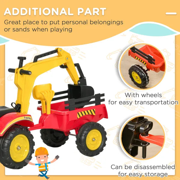 Aosom Kids Ride On Excavator Toy Pedal Powered Digger with 6 Wheels Detachable Trailer Controllable Bucket for Ages 3-6 - product image 7