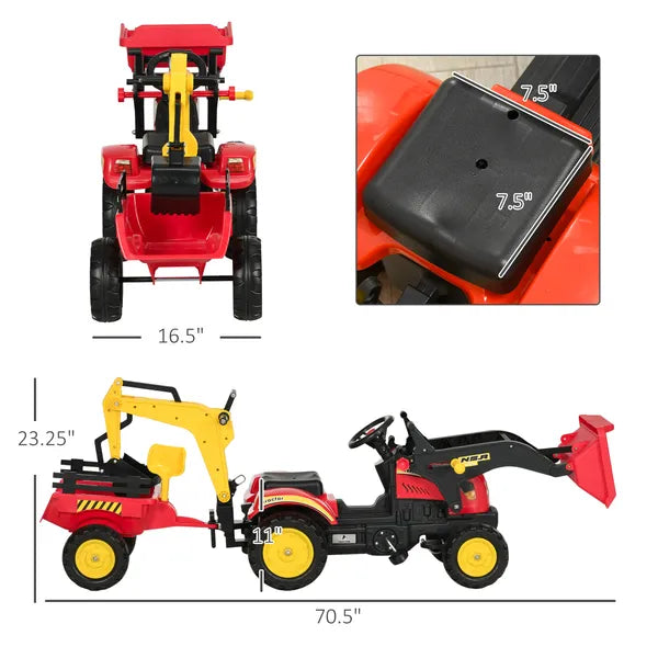 Aosom Kids Ride On Excavator Toy Pedal Powered Digger with 6 Wheels Detachable Trailer Controllable Bucket for Ages 3-6 - product image 3