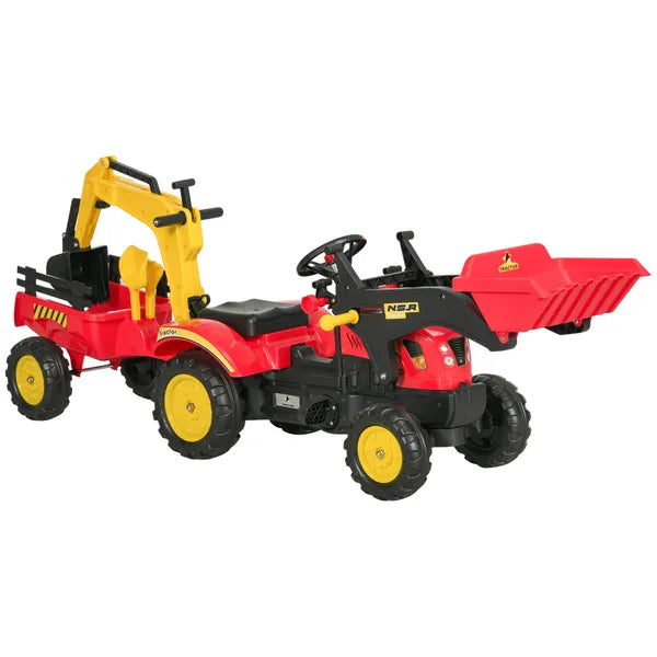 Aosom Kids Ride On Excavator Toy Pedal Powered Digger with 6 Wheels Detachable Trailer Controllable Bucket for Ages 3-6 - product image 1