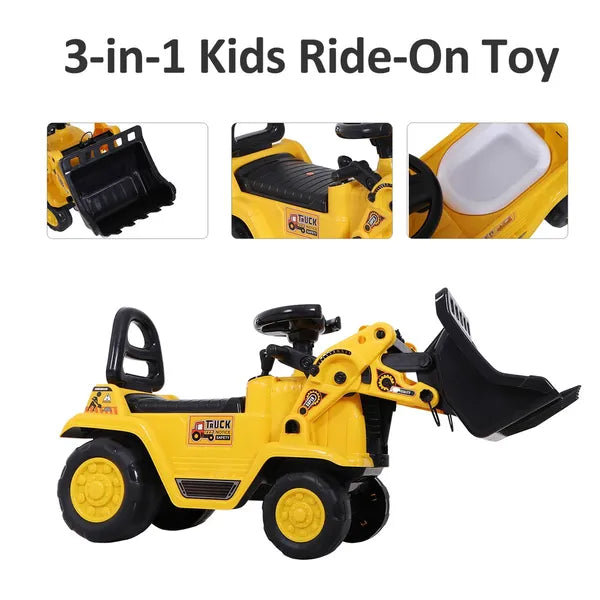 Kids Ride On Excavator Toy, Yellow Pull Cart Bulldozer with Bucket, Horn, Steering Wheel, for Toddler Fun - product image 4