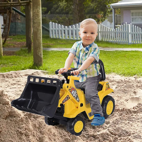 Kids Ride On Excavator Toy, Yellow Pull Cart Bulldozer with Bucket, Horn, Steering Wheel, for Toddler Fun - product image 2