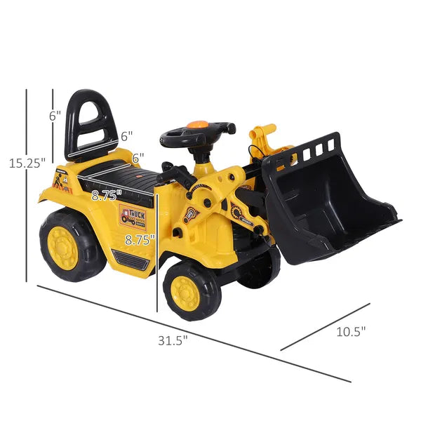 Kids Ride On Excavator Toy, Yellow Pull Cart Bulldozer with Bucket, Horn, Steering Wheel, for Toddler Fun - product image 3