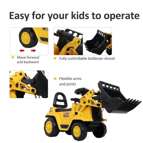 Kids Ride On Excavator Toy, Yellow Pull Cart Bulldozer with Bucket, Horn, Steering Wheel, for Toddler Fun - product image 5