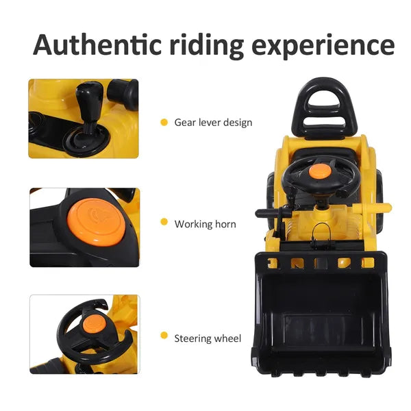 Kids Ride On Excavator Toy, Yellow Pull Cart Bulldozer with Bucket, Horn, Steering Wheel, for Toddler Fun - product image 6