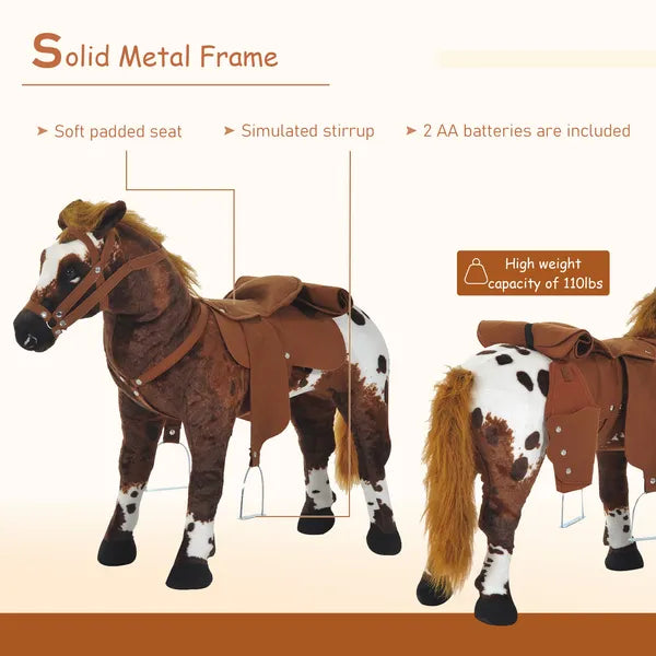 Qaba Kids Ride On Horse for Toddlers 3-5, with Realistic Sound, Stuffed Animal Horse Toy for Kids with Padding, Soft Feel, Brown - product image 6