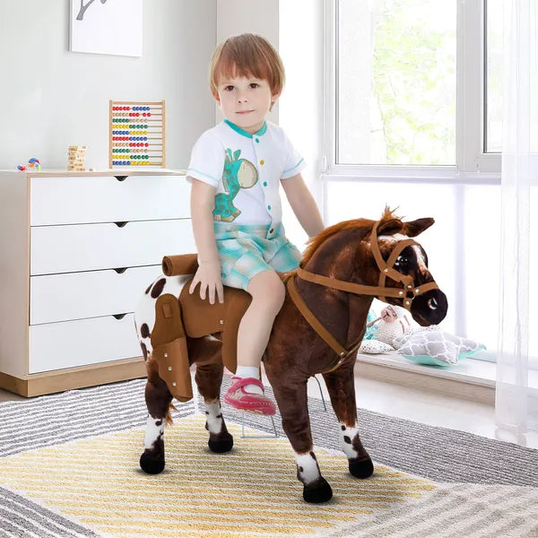 Qaba Kids Ride On Horse for Toddlers 3-5, with Realistic Sound, Stuffed Animal Horse Toy for Kids with Padding, Soft Feel, Brown - product image 2