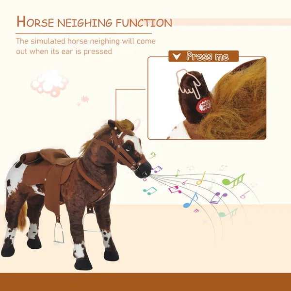 Qaba Kids Ride On Horse for Toddlers 3-5, with Realistic Sound, Stuffed Animal Horse Toy for Kids with Padding, Soft Feel, Brown - product image 5
