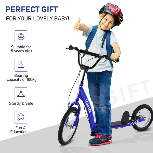 Aosom Kids Kick Scooter with Adjustable Handlebar Dual Brakes and Inflatable Wheels Blue Ages 5+ - product image 6