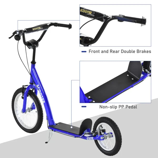 Aosom Kids Kick Scooter with Adjustable Handlebar Dual Brakes and Inflatable Wheels Blue Ages 5+ - product image 4