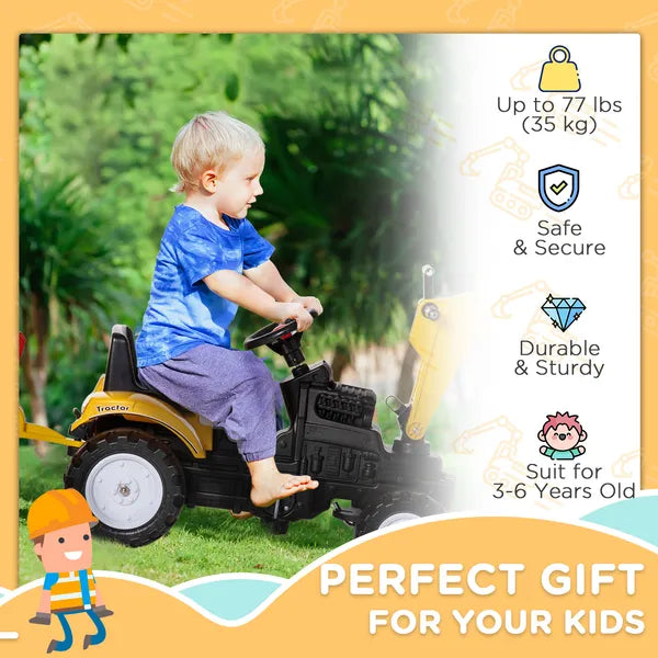 Kid's Ride-On Toy, Pedal Digger Construction Car with Horn and Detachable Trailer, Yellow - product image 4