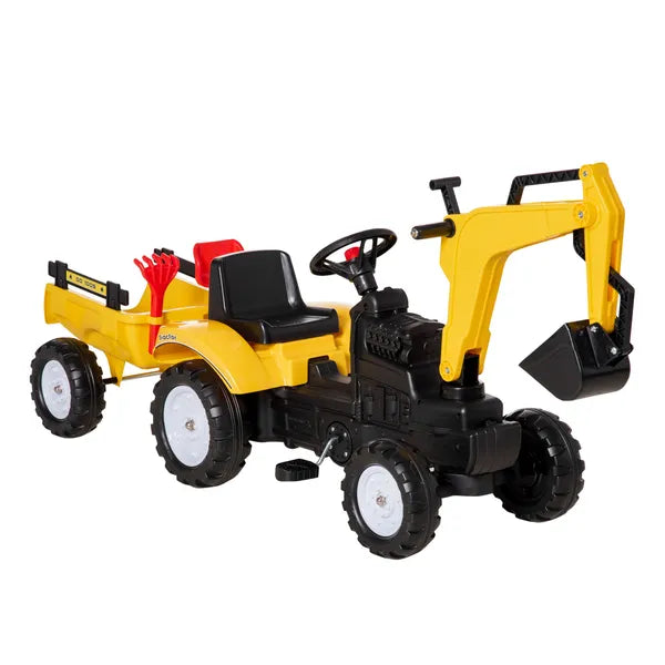 Kid's Ride-On Toy, Pedal Digger Construction Car with Horn and Detachable Trailer, Yellow - product image 1