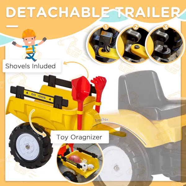 Kid's Ride-On Toy, Pedal Digger Construction Car with Horn and Detachable Trailer, Yellow - product image 6