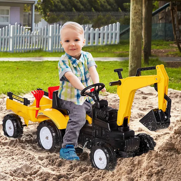 Kid's Ride-On Toy, Pedal Digger Construction Car with Horn and Detachable Trailer, Yellow - product image 10