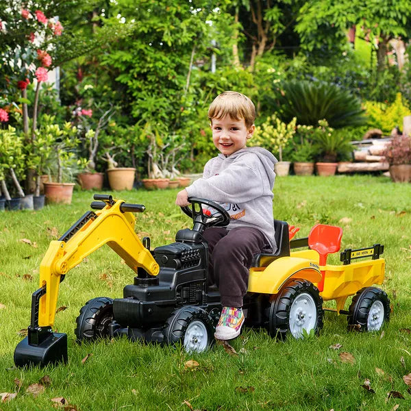 Kid's Ride-On Toy, Pedal Digger Construction Car with Horn and Detachable Trailer, Yellow - product image 2