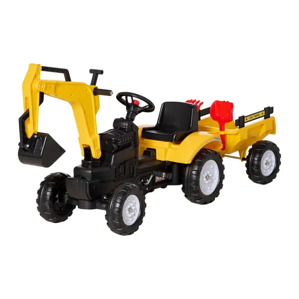 Kid's Ride-On Toy, Pedal Digger Construction Car with Horn and Detachable Trailer, Yellow - product image 11