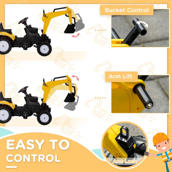 Kid's Ride-On Toy, Pedal Digger Construction Car with Horn and Detachable Trailer, Yellow - product image 5