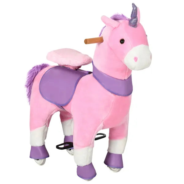 Kids Ride On Unicorn Walking Horse, Mechanical Pony Toy with Wheels, Gift for 3-6 Years Girls Boys, Pink - product image 1