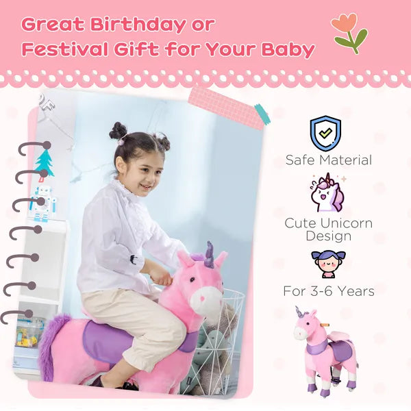 Kids Ride On Unicorn Walking Horse, Mechanical Pony Toy with Wheels, Gift for 3-6 Years Girls Boys, Pink - product image 4