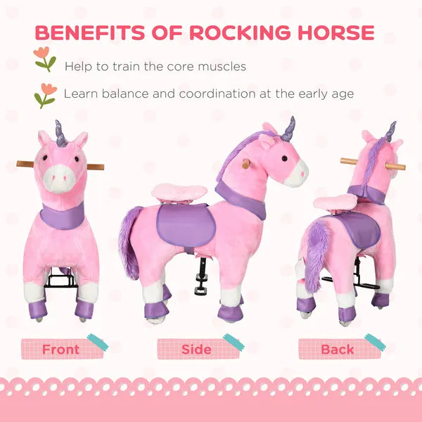 Kids Ride On Unicorn Walking Horse, Mechanical Pony Toy with Wheels, Gift for 3-6 Years Girls Boys, Pink - product image 6