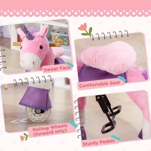 Kids Ride On Unicorn Walking Horse, Mechanical Pony Toy with Wheels, Gift for 3-6 Years Girls Boys, Pink - product image 7