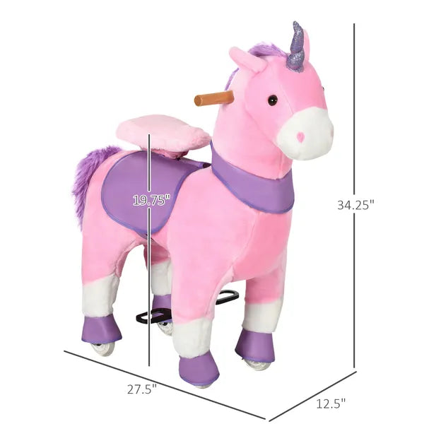Kids Ride On Unicorn Walking Horse, Mechanical Pony Toy with Wheels, Gift for 3-6 Years Girls Boys, Pink - product image 3