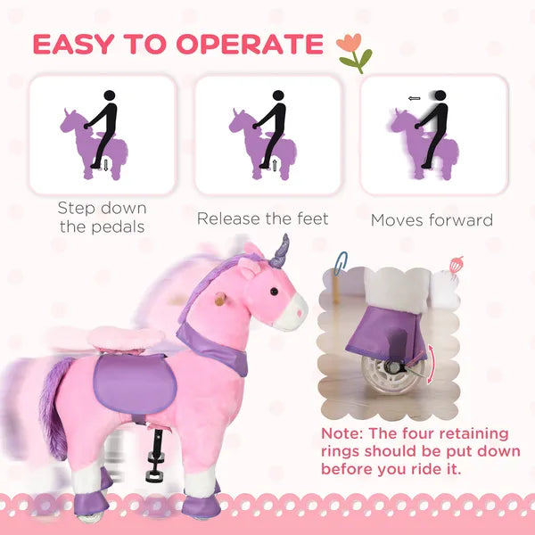 Kids Ride On Unicorn Walking Horse, Mechanical Pony Toy with Wheels, Gift for 3-6 Years Girls Boys, Pink - product image 5